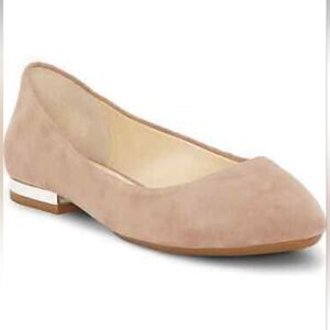 NEW 10 JESSICA SIMPSON GINLEY TAN SILVER BLOCK HEEL BALLET FLATS NWT